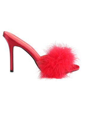 Red Marabou Fur Slipper Mules - 4" High Heel Y2K Pinup Dance Shoes